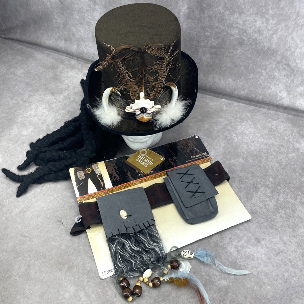 Witch Doctor Hat With Dreads & Belt Adult Costume‎ Accessories Lot NEW Halloween